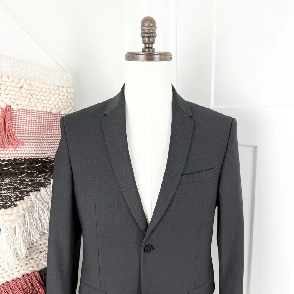 NEW Zara Wool Blend Slim Fit Blazer Graphite Grey Size 36US